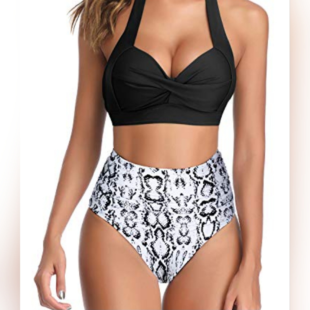 NWT Tempt Me Vintage Swimsuit Halter Ruched Highwaist Bikini Bathing Suit. XXL